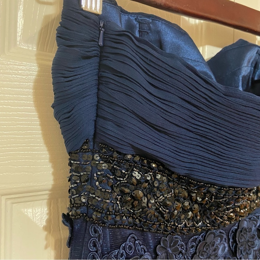Sue Wong Beaded Embroidered Floral Strapless Navy Blue Mini Dress Size 4 - Picture 12 of 14
